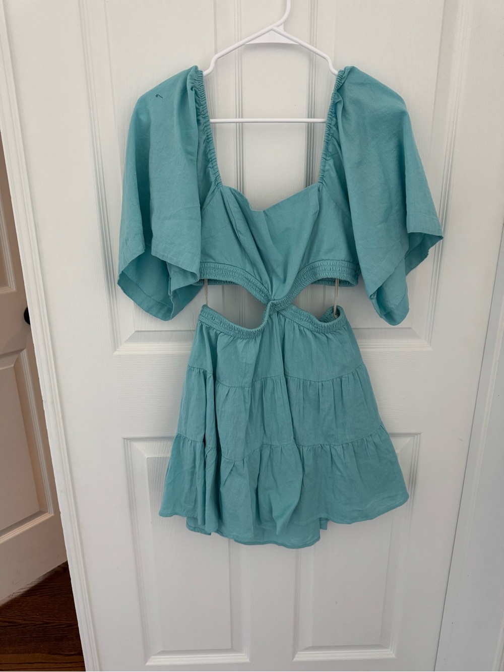 Free People Aqua Cutout Tiered Mini Dress - Picture 1 of 2